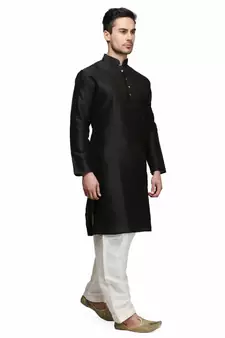 Black & White raw silk STITCHED kurta WITH pajama