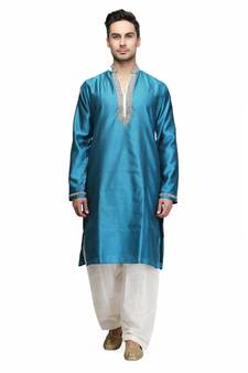 Blue raw silk STITCHED kurta WITH pajama