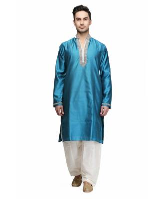 Blue raw silk STITCHED kurta WITH pajama 1