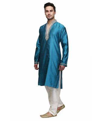 Blue raw silk STITCHED kurta WITH pajama 3