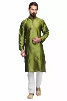 Green raw silk STITCHED kurta WITH pajama