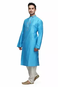 Blue cotton STITCHED kurta WITH pajama