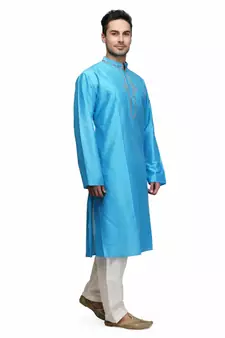 Blue cotton STITCHED kurta WITH pajama