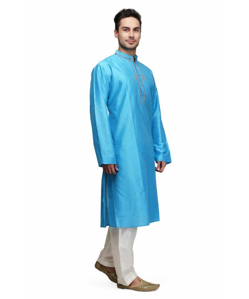 Blue cotton STITCHED kurta WITH pajama