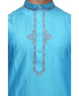 Blue cotton STITCHED kurta WITH pajama 4