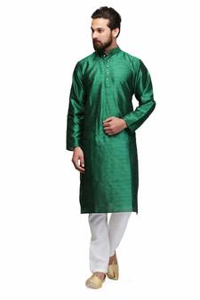 Emerald green raw silk STITCHED kurta WITH pajama