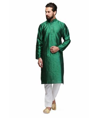 Emerald green raw silk STITCHED kurta WITH pajama 1