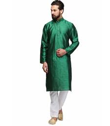 Emerald green raw silk STITCHED kurta WITH pajama