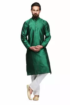 Emerald green raw silk STITCHED kurta WITH pajama