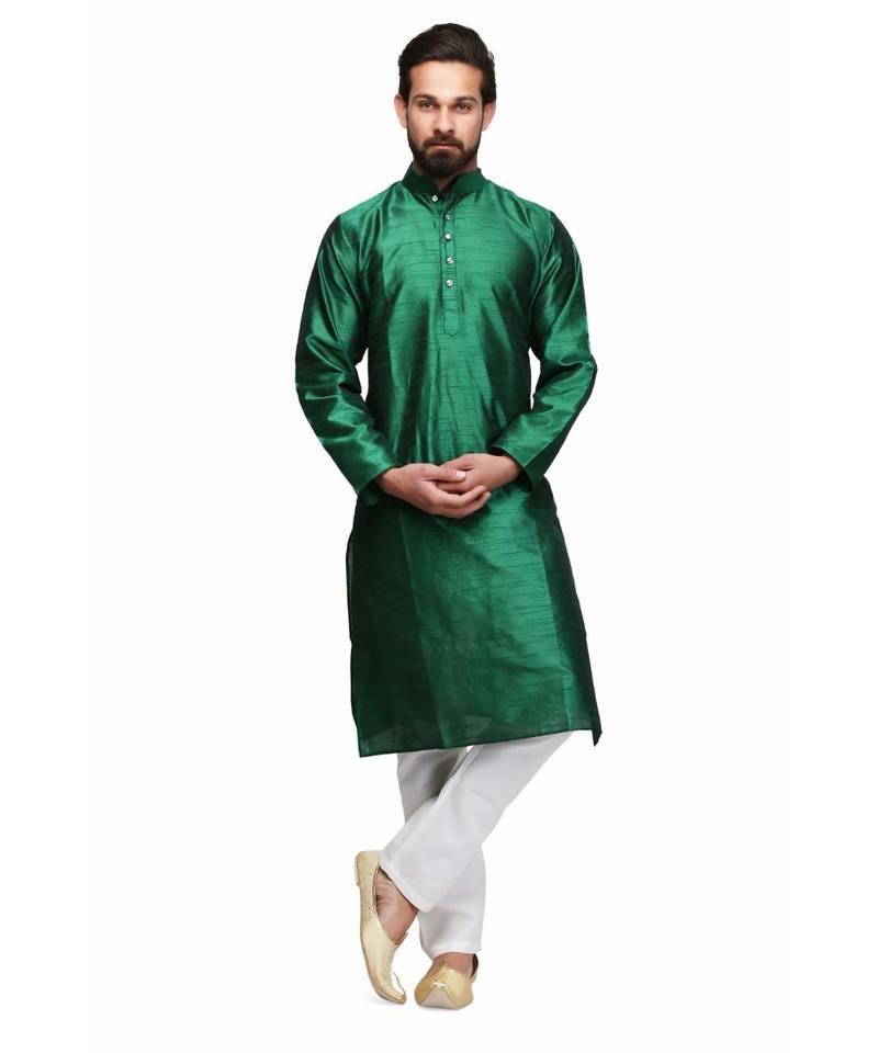 Emerald green raw silk STITCHED kurta WITH pajama