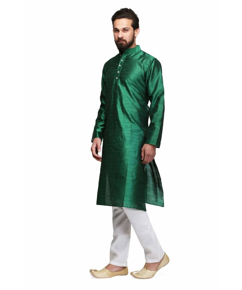 Emerald green raw silk STITCHED kurta WITH pajama