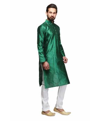 Emerald green raw silk STITCHED kurta WITH pajama 5