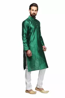 Emerald green raw silk STITCHED kurta WITH pajama