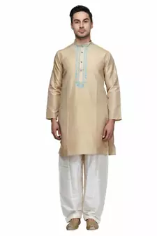 Beige cotton STITCHED kurta WITH pajama