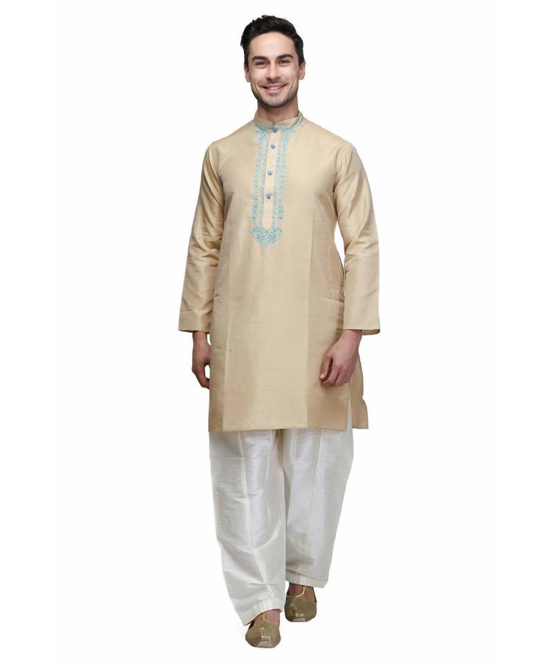 Beige cotton STITCHED kurta WITH pajama