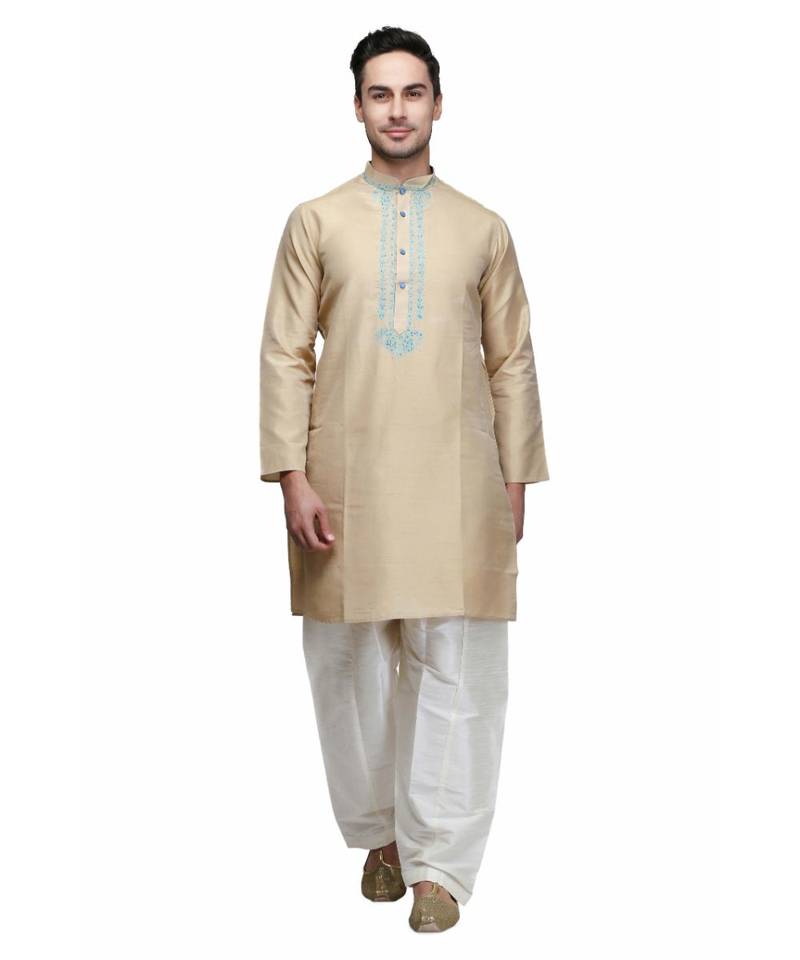 Beige cotton STITCHED kurta WITH pajama