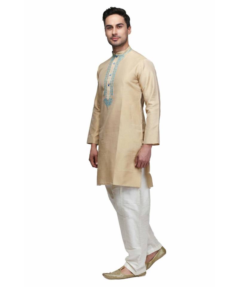 Beige cotton STITCHED kurta WITH pajama