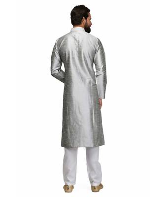 Silver raw silk STITCHED kurta WITH pajama 2