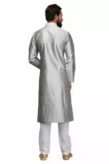 Silver raw silk STITCHED kurta WITH pajama