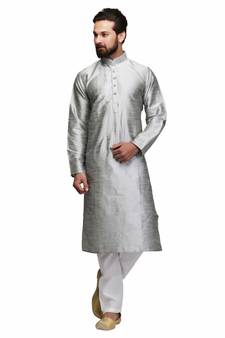 Silver raw silk STITCHED kurta WITH pajama