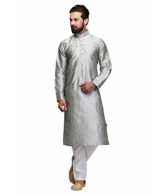 Silver raw silk STITCHED kurta WITH pajama 1