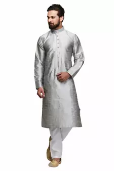 Silver raw silk STITCHED kurta WITH pajama
