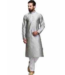 Silver raw silk STITCHED kurta WITH pajama