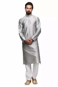 Silver raw silk STITCHED kurta WITH pajama