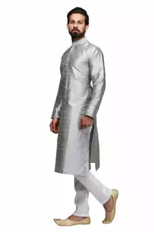 Silver raw silk STITCHED kurta WITH pajama