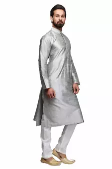 Silver raw silk STITCHED kurta WITH pajama