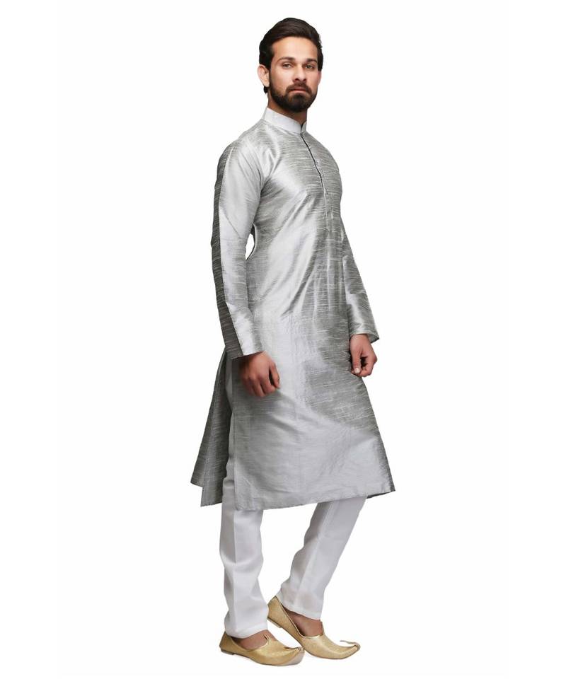 Silver raw silk STITCHED kurta WITH pajama