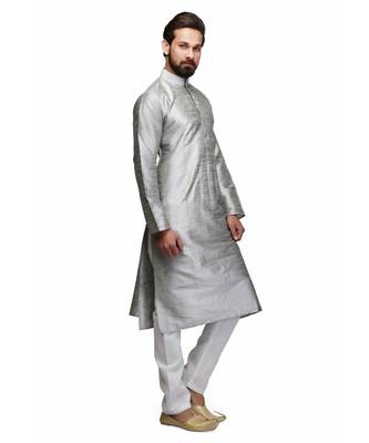 Silver raw silk STITCHED kurta WITH pajama 6