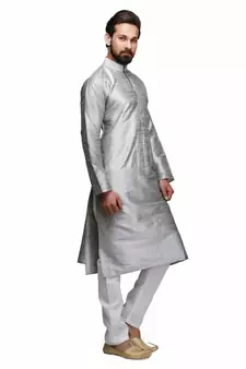 Silver raw silk STITCHED kurta WITH pajama