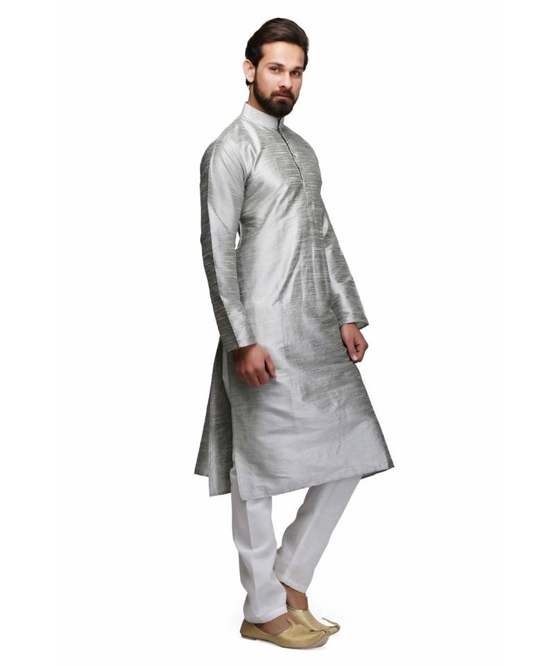 Silver raw silk STITCHED kurta WITH pajama