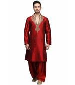 Maroon raw silk STITCHED kurta WITH pajama