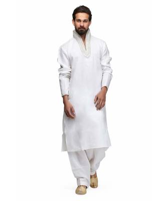 White raw silk STITCHED kurta WITH pajama 1