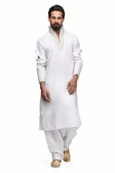 White raw silk STITCHED kurta WITH pajama
