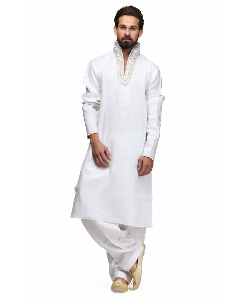 White raw silk STITCHED kurta WITH pajama