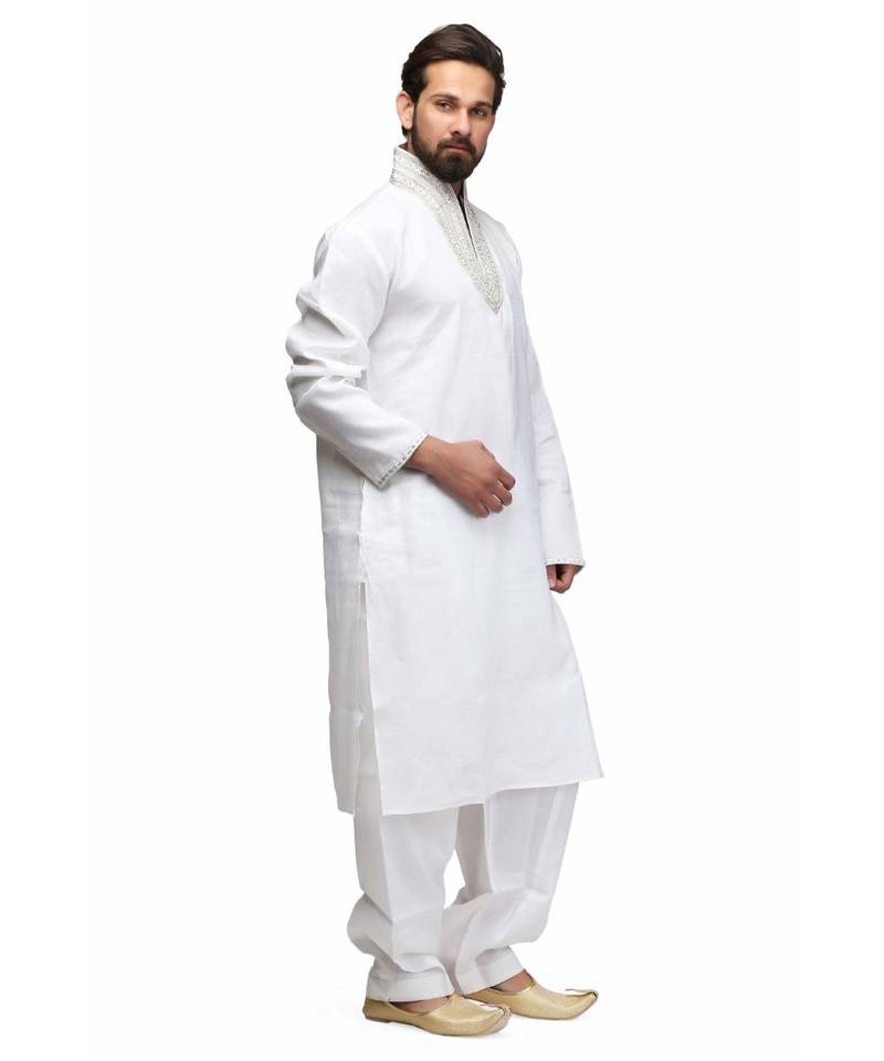 White raw silk STITCHED kurta WITH pajama