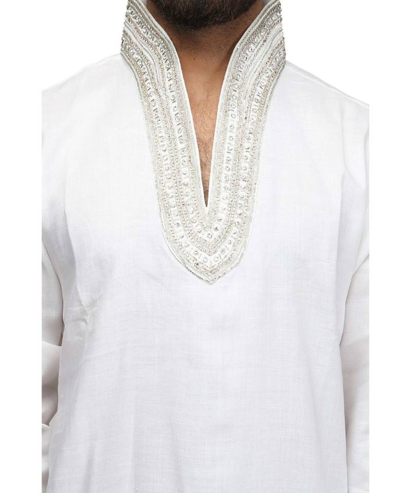 White raw silk STITCHED kurta WITH pajama