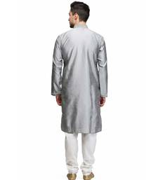 Silver raw silk STITCHED kurta WITH pajama