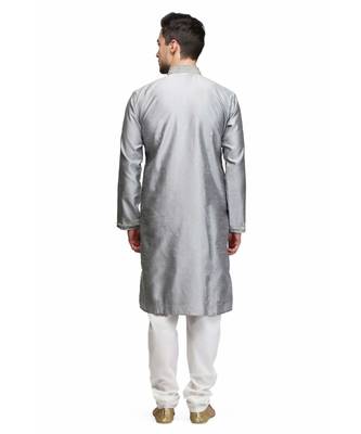 Silver raw silk STITCHED kurta WITH pajama 2
