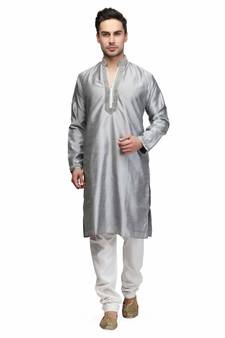 Silver raw silk STITCHED kurta WITH pajama