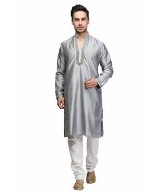 Silver raw silk STITCHED kurta WITH pajama 1