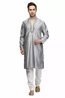 Silver raw silk STITCHED kurta WITH pajama
