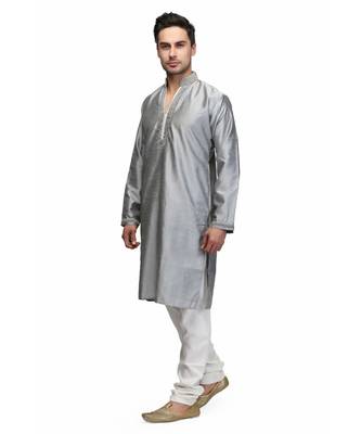 Silver raw silk STITCHED kurta WITH pajama 3
