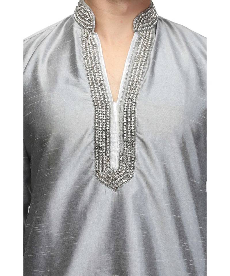 Silver raw silk STITCHED kurta WITH pajama