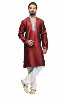 Maroon raw silk STITCHED kurta WITH pajama