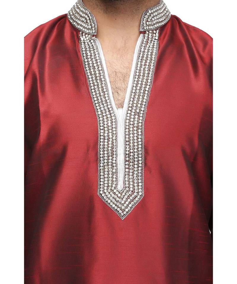 Maroon raw silk STITCHED kurta WITH pajama