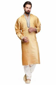 Yellow raw silk STITCHED kurta WITH pajama
